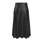 Black A-line midi skirt with Birdsong print and elastic high waist, soft drape — alternate view