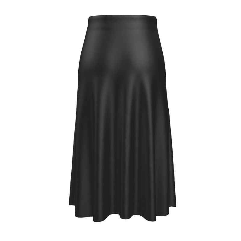 Black A-line midi skirt with Birdsong print and elastic high waist, soft drape — alternate view