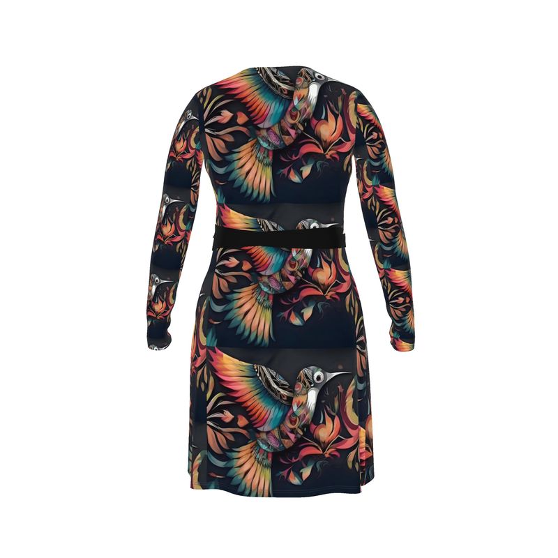 Rich and Rich Birdsong Multicolor Women's Black Wrap Dress