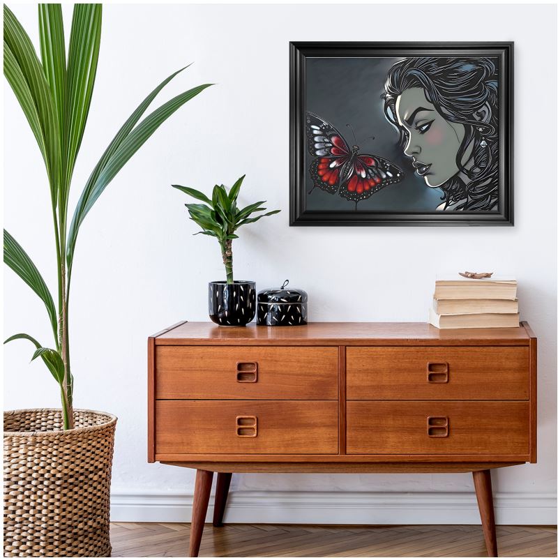 Rich and Rich Artistic Black Butterfly and Caricature Canvas Framed Wall Art