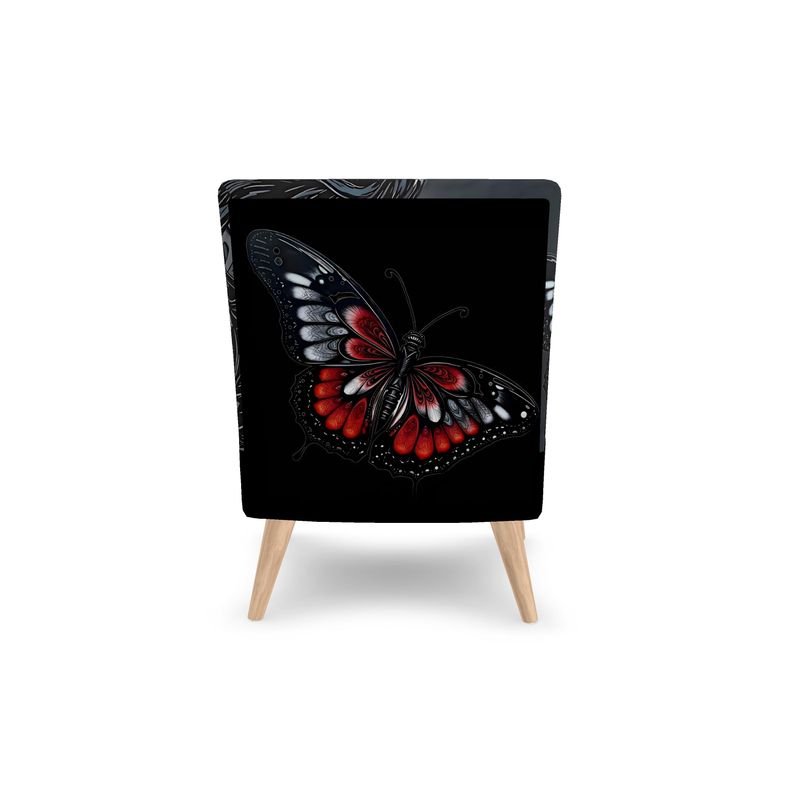 Rich and Rich Black Occasional Chair with Butterfly Graphic Design