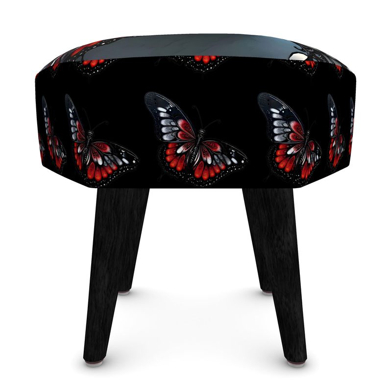 Rich and Rich Black Hexagon Footstool with Butterfly and Caricature Design