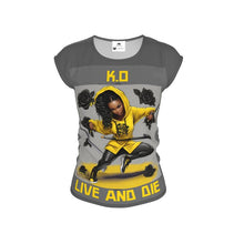 Load image into Gallery viewer, R&amp;RH Grey K.O. Live and Die Ladies Graphic Tee - Streetwear Style
