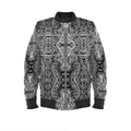 Mens Gray Tiger Bomber Jacket with tiger print, ribbed cuffs, and zip closure