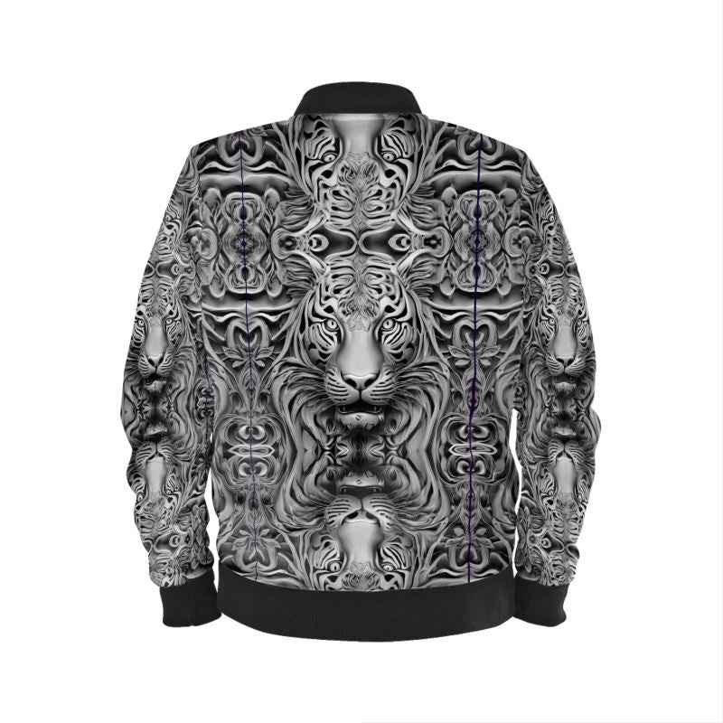 Classic-fit bomber jacket with gray tiger print, fully lined interior and ribbed cuffs and waist — alternate view