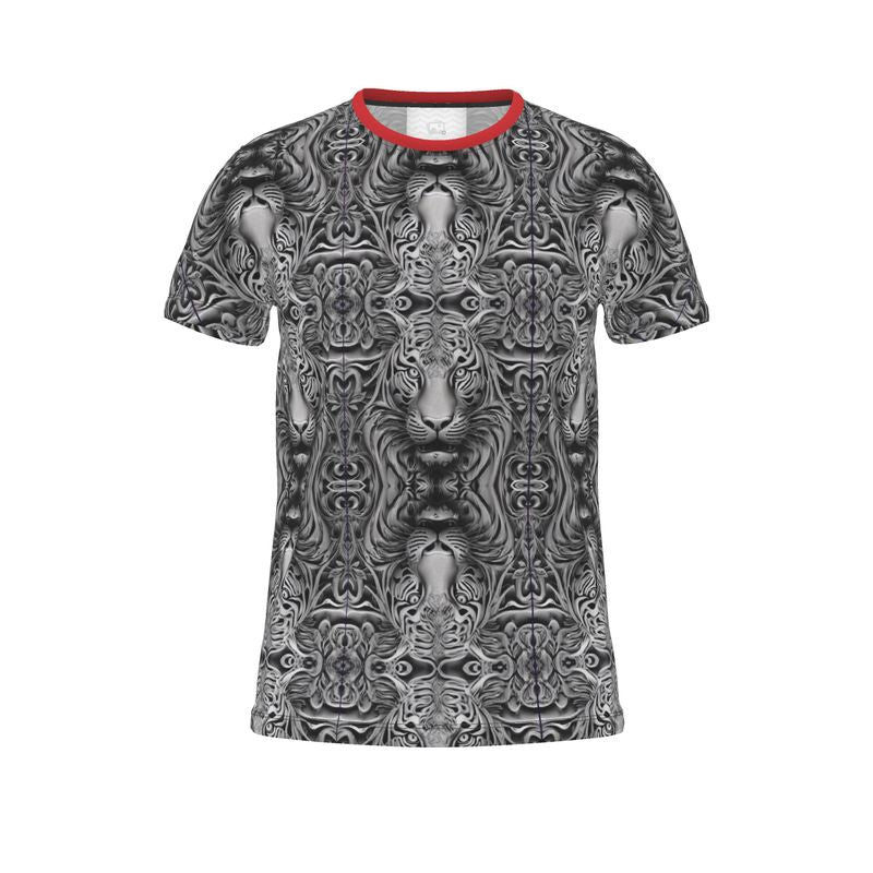 Men's gray t-shirt featuring an all-over bold tiger print