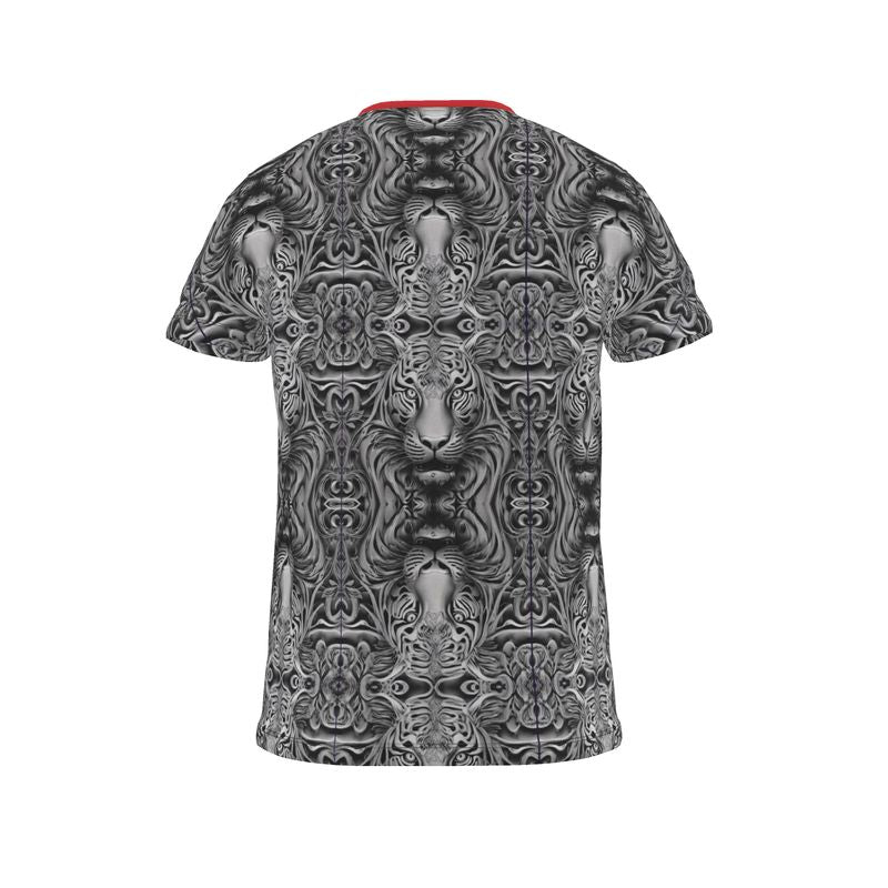 Men's gray t-shirt featuring an all-over bold tiger print