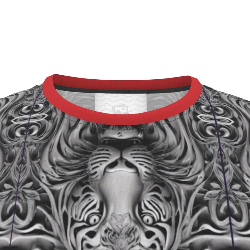 Men's gray t-shirt featuring an all-over bold tiger print