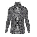 Mens slim-fit gray roll neck sweater featuring artistic animal portrait design