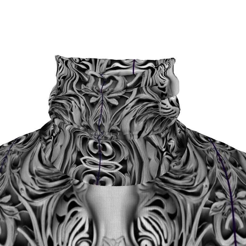 Slim men's roll-neck sweater with gray animal portrait print, long sleeves and close fit — additional view 6