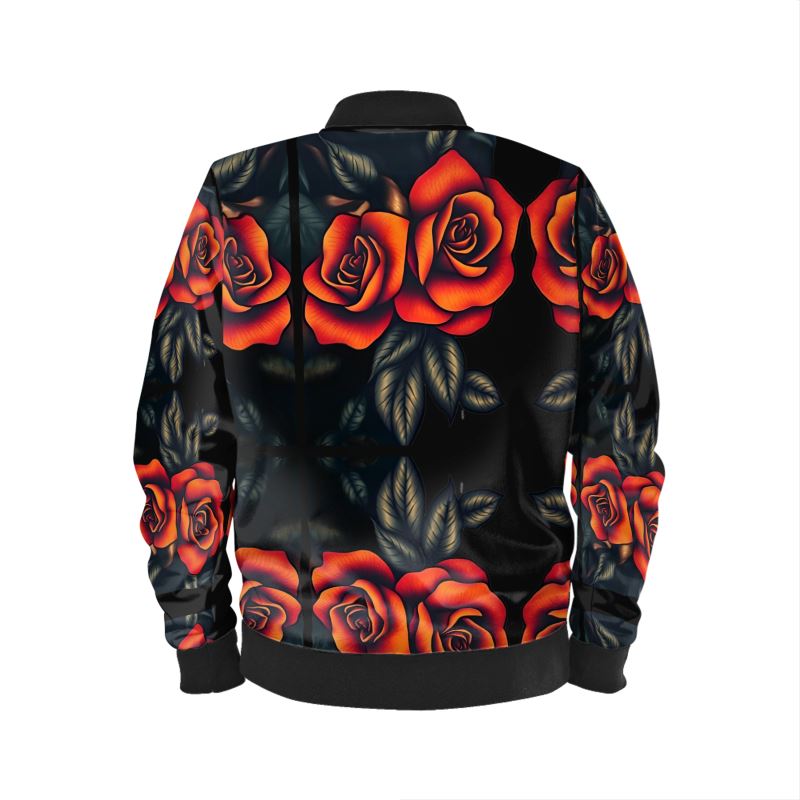R&RH Burnt Orange Roses Men's Designer Bomber Jacket front view