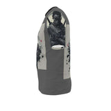 Grey long-sleeve men's T-shirt with ninja graphic and swords formed from black rose petals — additional view 7