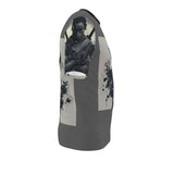 Grey long-sleeve men's T-shirt with ninja graphic and swords formed from black rose petals — additional view 8