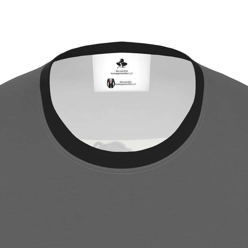 Grey long-sleeve men's T-shirt with ninja graphic and swords formed from black rose petals — additional view 10