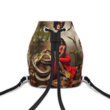Red Nappa leather bucket drawstring backpack with adjustable straps and faux suede lining — product detail
