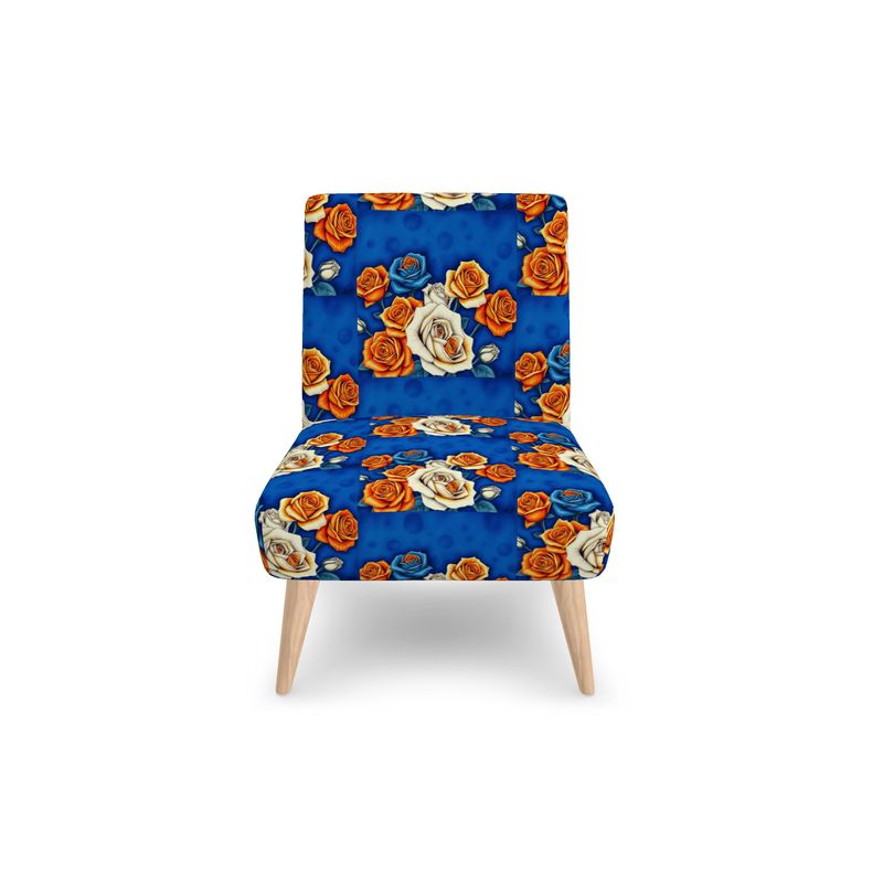 R&RH Vintage and Roses Blue Designer Occasional Chair upholstered in blue velour with rose pattern