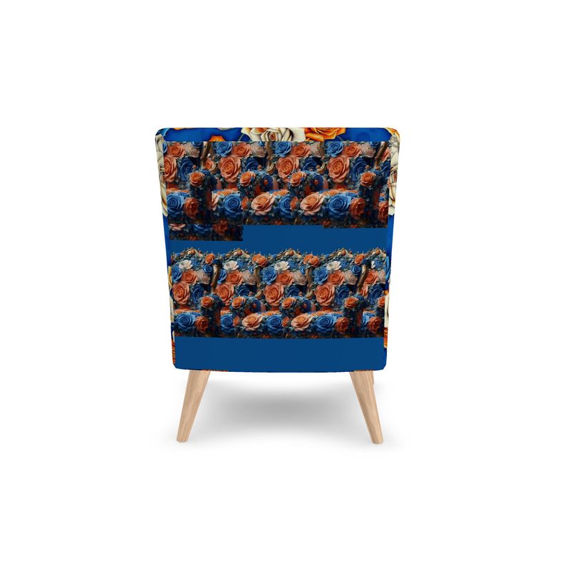 R&RH Vintage and Roses Blue Designer Occasional Chair upholstered in blue velour with rose pattern