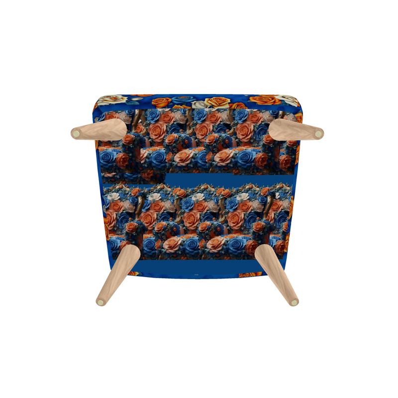 R&RH Vintage and Roses Blue Designer Occasional Chair upholstered in blue velour with rose pattern