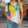 Rich and Rich Women's Rose Print Round Neck Puff Sleeve T-Shirt