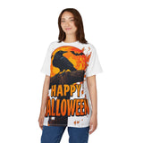 Unisex tee with crow silhouette and orange moon all-over print, crew neck and regular fit for Halloween — additional view 8