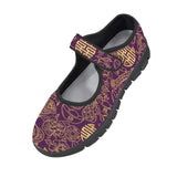 Purple Feng Shui patterned women's Mary Jane shoe with Velcro strap and mesh upper — additional view 7