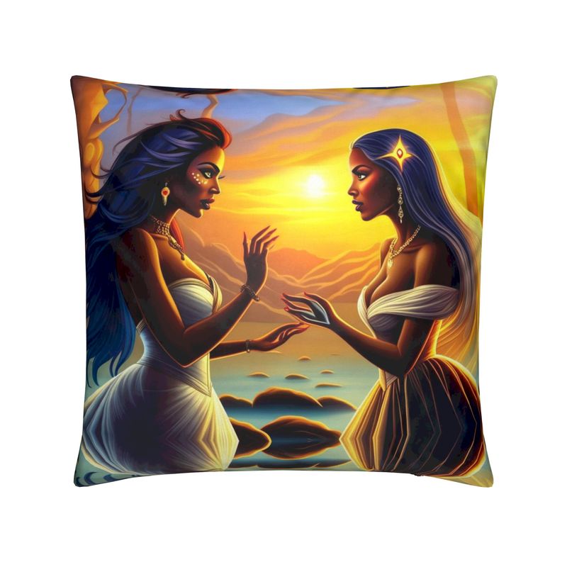 Yellow multicolor decorative cushion cover with zip opening and heavyweight textile — alternate view