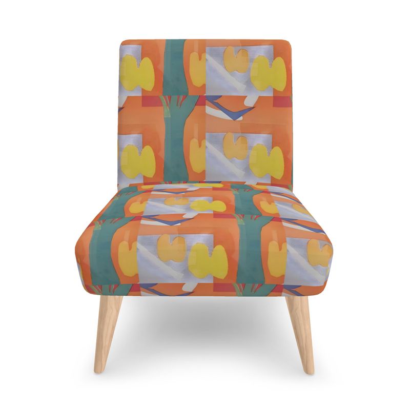 Rich and Rich Orange Abstract Designer Occasional Chair with tapered legs and velour upholstery