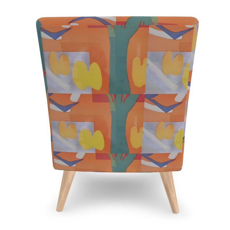 Rich and Rich Orange Abstract Designer Occasional Chair with tapered legs and velour upholstery