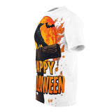 Unisex tee with crow silhouette and orange moon all-over print, crew neck and regular fit for Halloween — additional view 9