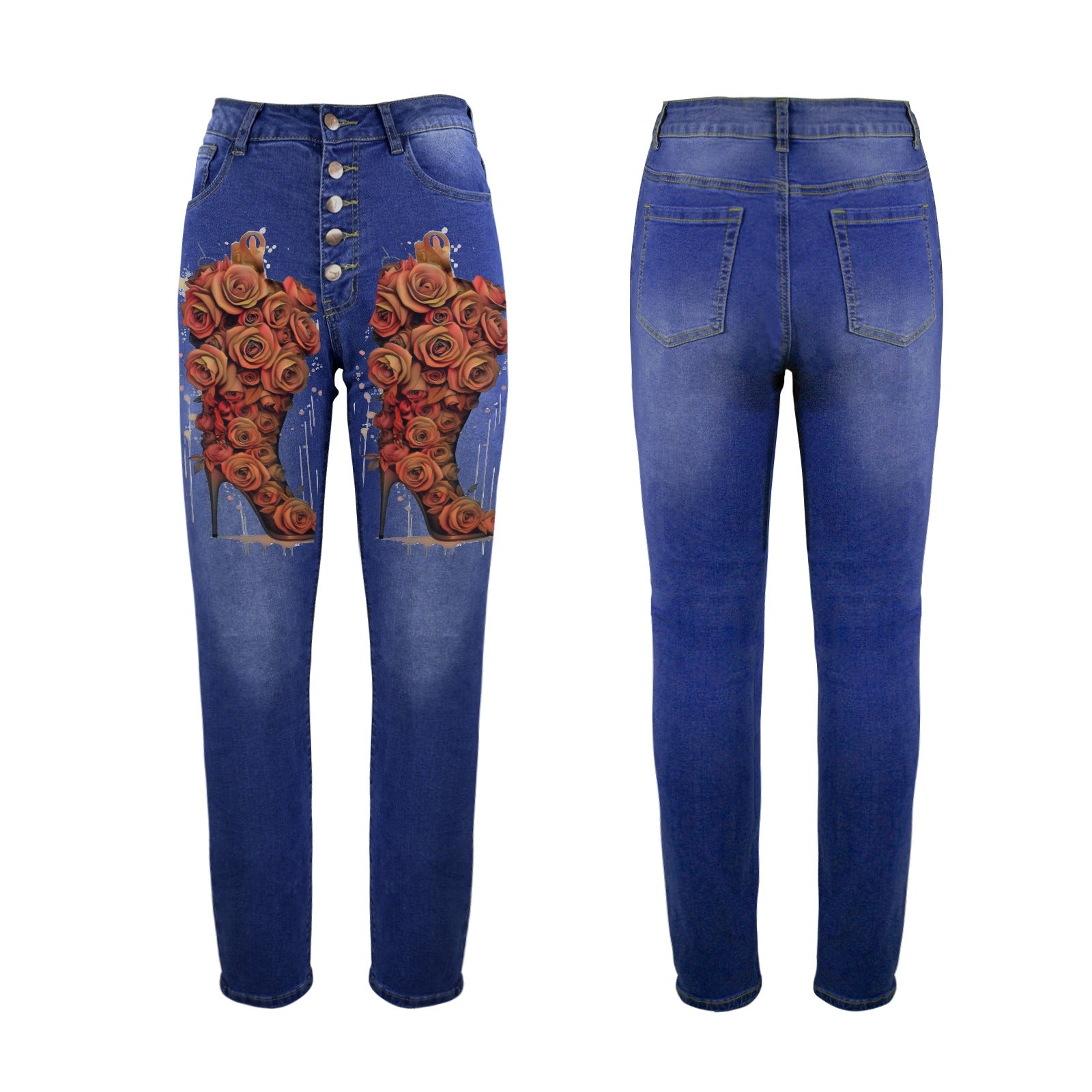 Rich and Rich Rust Orange high waist women's jeans with front print and five-button closure