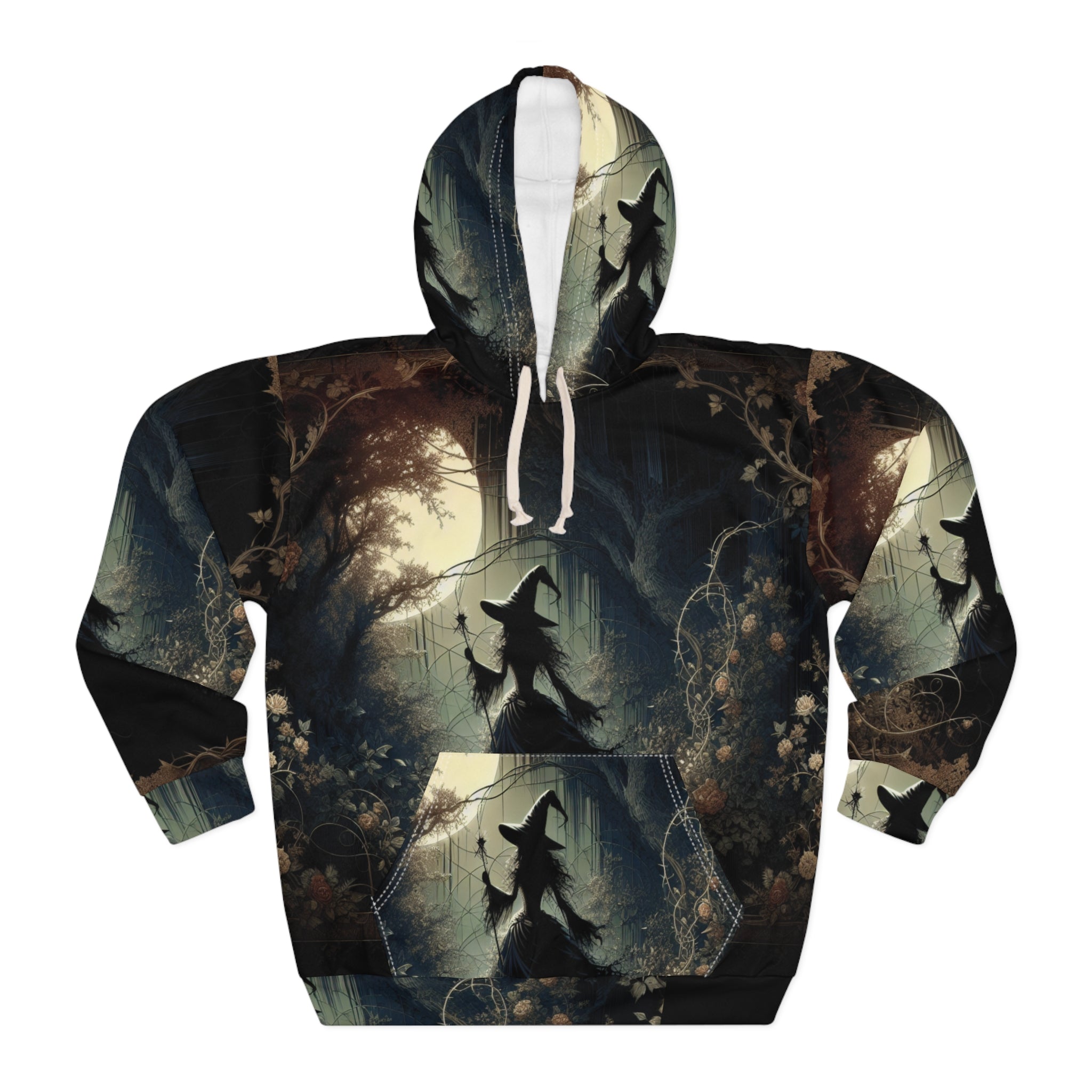 Mystical Witch Pullover Hoodie, Cozy Spellbinding Apparel, Perfect for Halloween, Witchy Vibes, Outdoor Adventures, Gift for Magic Lovers