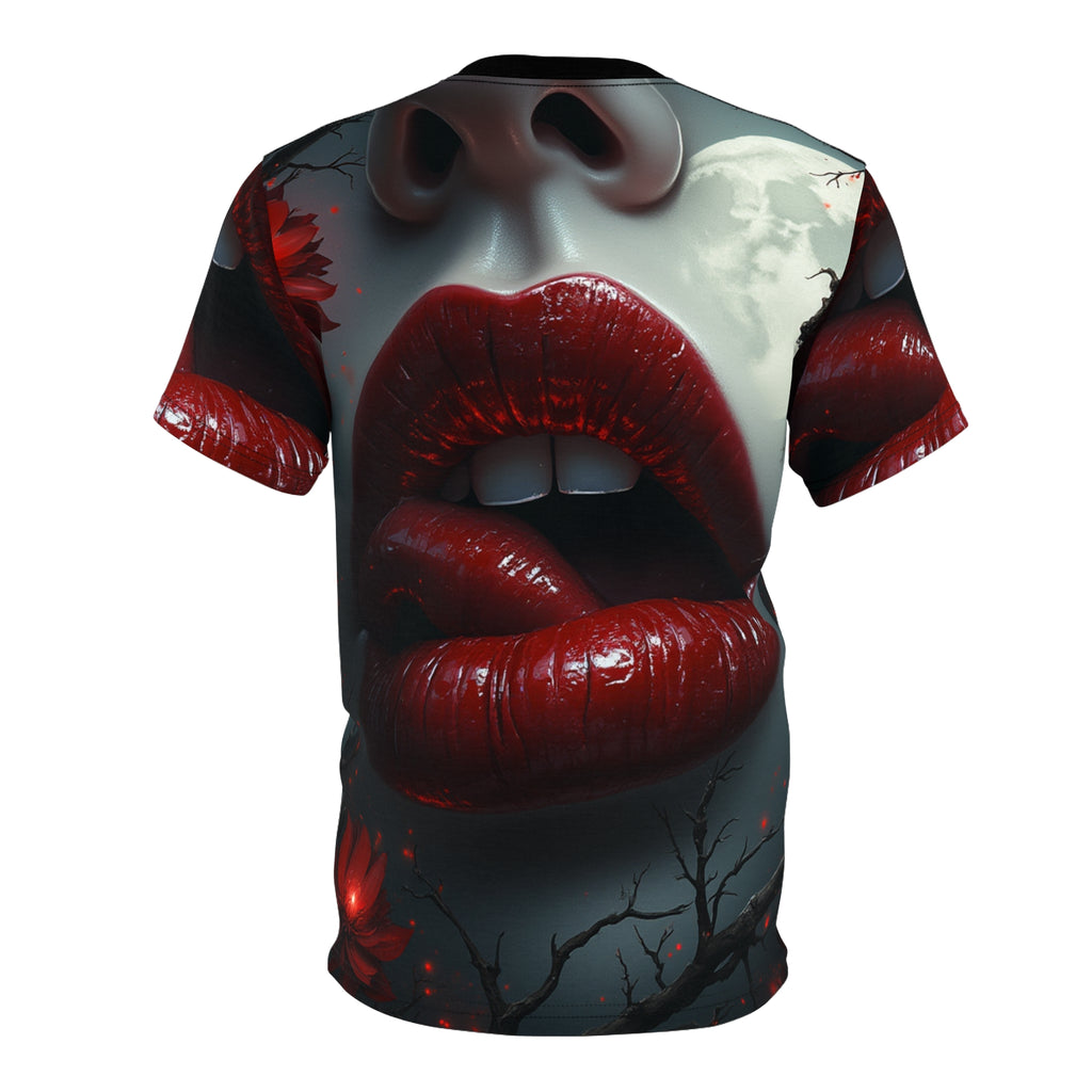 Vampire Kiss Unisex Graphic T-Shirt with edgy gothic vampire design, perfect for Halloween and alternative fashion