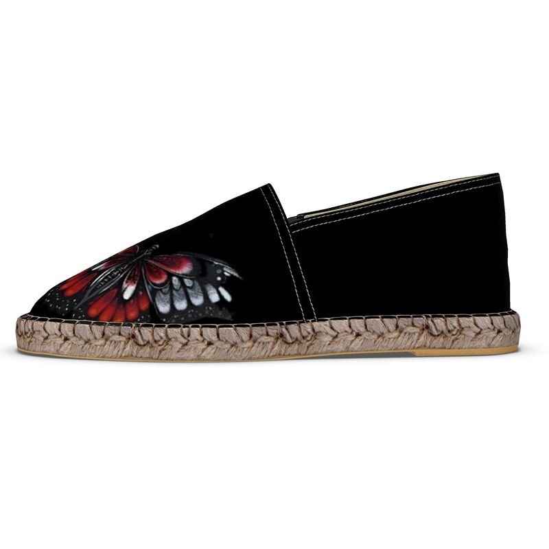Black espadrilles with butterfly caricature print, jute insole and rubber sole — additional view 20