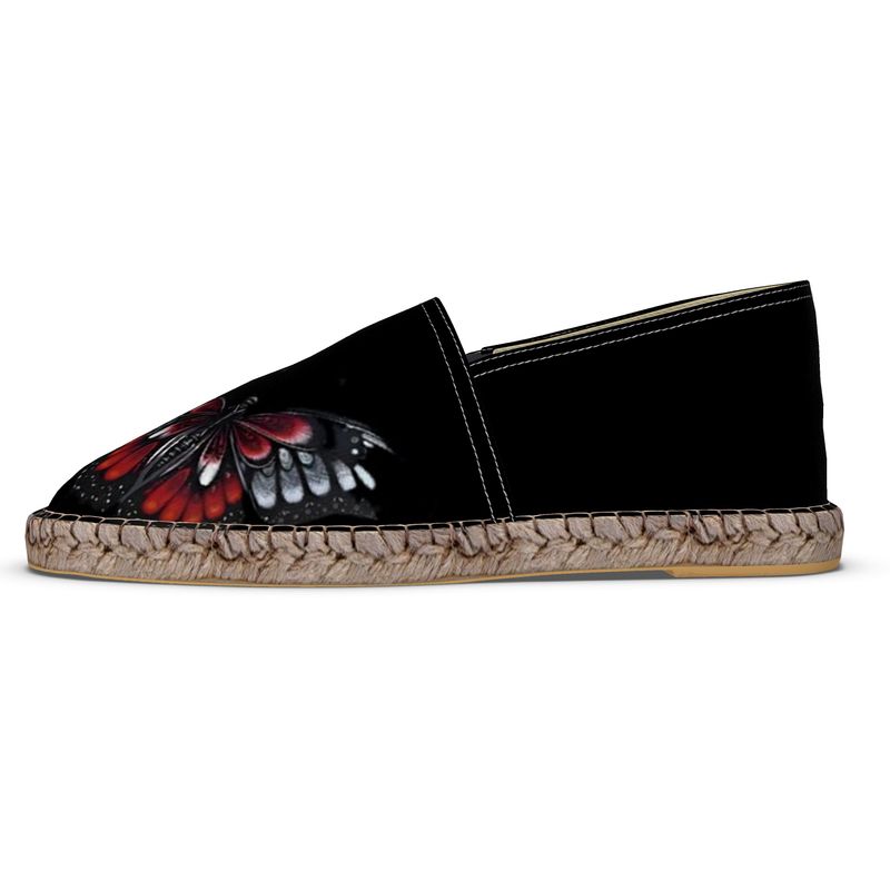 R&RH Women's Black Caricatures Espadrilles with artistic print on a white background