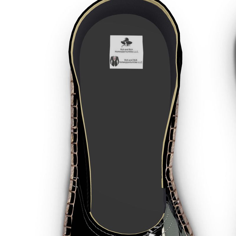 R&RH Women's Black Caricatures Espadrilles with artistic print on a white background