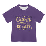 Women's relaxed-fit purple all-over print mesh T-shirt with 'Purple Queen' royalty design — alternate view