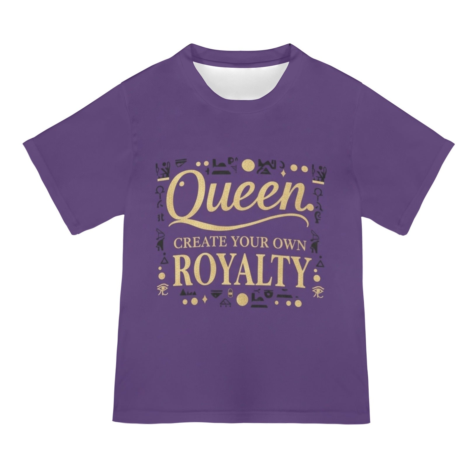 Women's relaxed-fit purple all-over print mesh T-shirt with 'Purple Queen' royalty design — alternate view