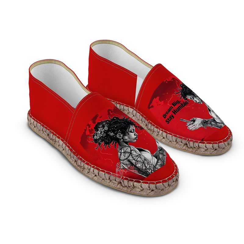 Rich and Rich Women’s Red Caricature Espadrilles | Handmade Summer Slip-On Shoes with Jute Insole