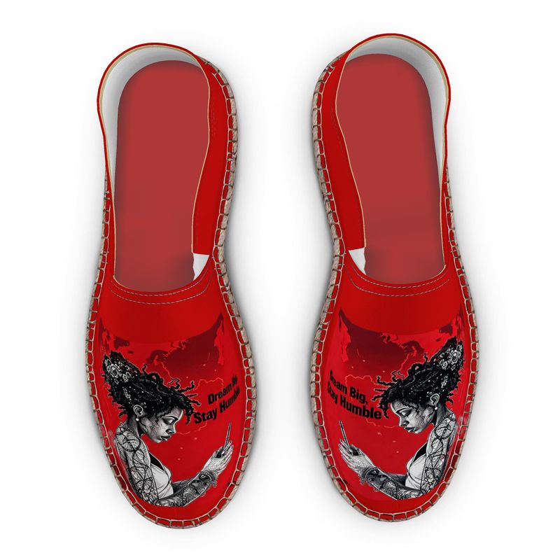 Rich and Rich Women’s Red Caricature Espadrilles | Handmade Summer Slip-On Shoes with Jute Insole