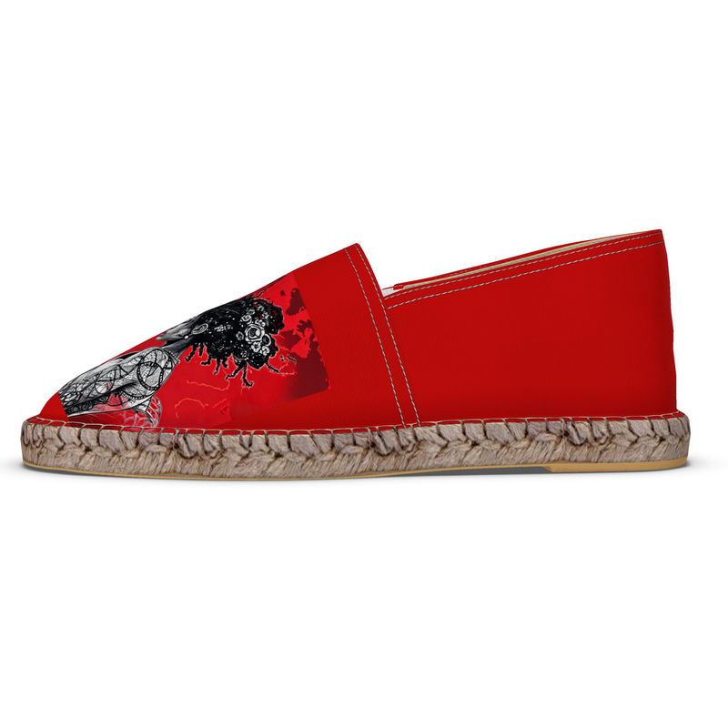Rich and Rich Women’s Red Caricature Espadrilles | Handmade Summer Slip-On Shoes with Jute Insole