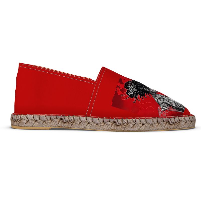 Rich and Rich Women’s Red Caricature Espadrilles | Handmade Summer Slip-On Shoes with Jute Insole