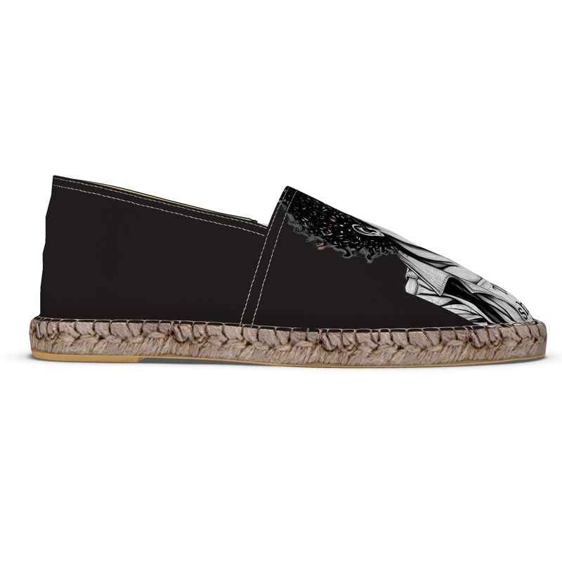 Black slip-on espadrilles with jute insole and non-slip rubber sole, flat silhouette — additional view 10