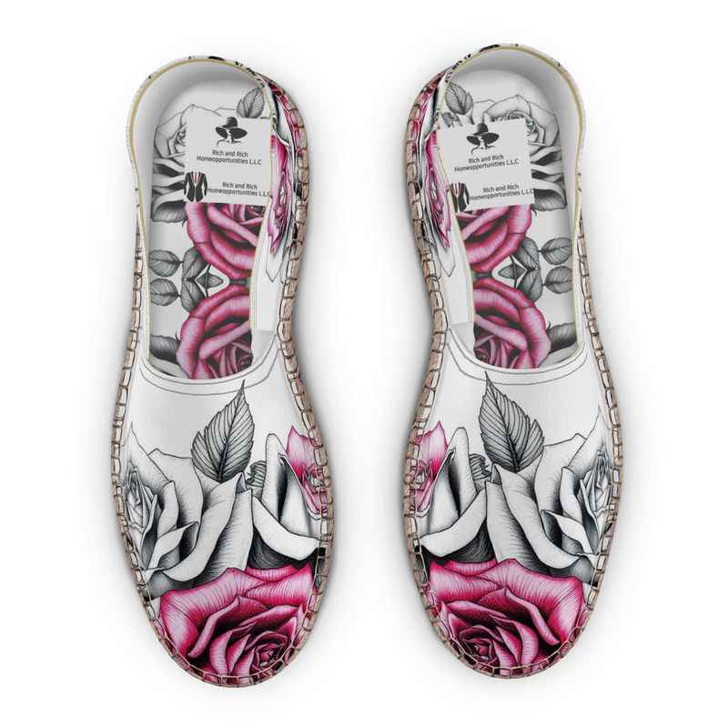 Pink floral print espadrilles with jute insole and non-slip rubber sole — additional view 8