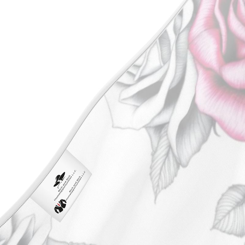 R&RH Pink Roses Halter Dress made of silk satin with backless halterneck design featuring vibrant pink rose print