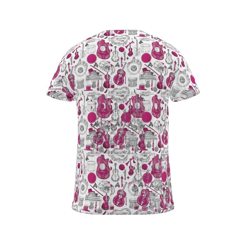 R&RH Unisex Pink Instruments T-Shirt with vibrant all-over musical instrument print