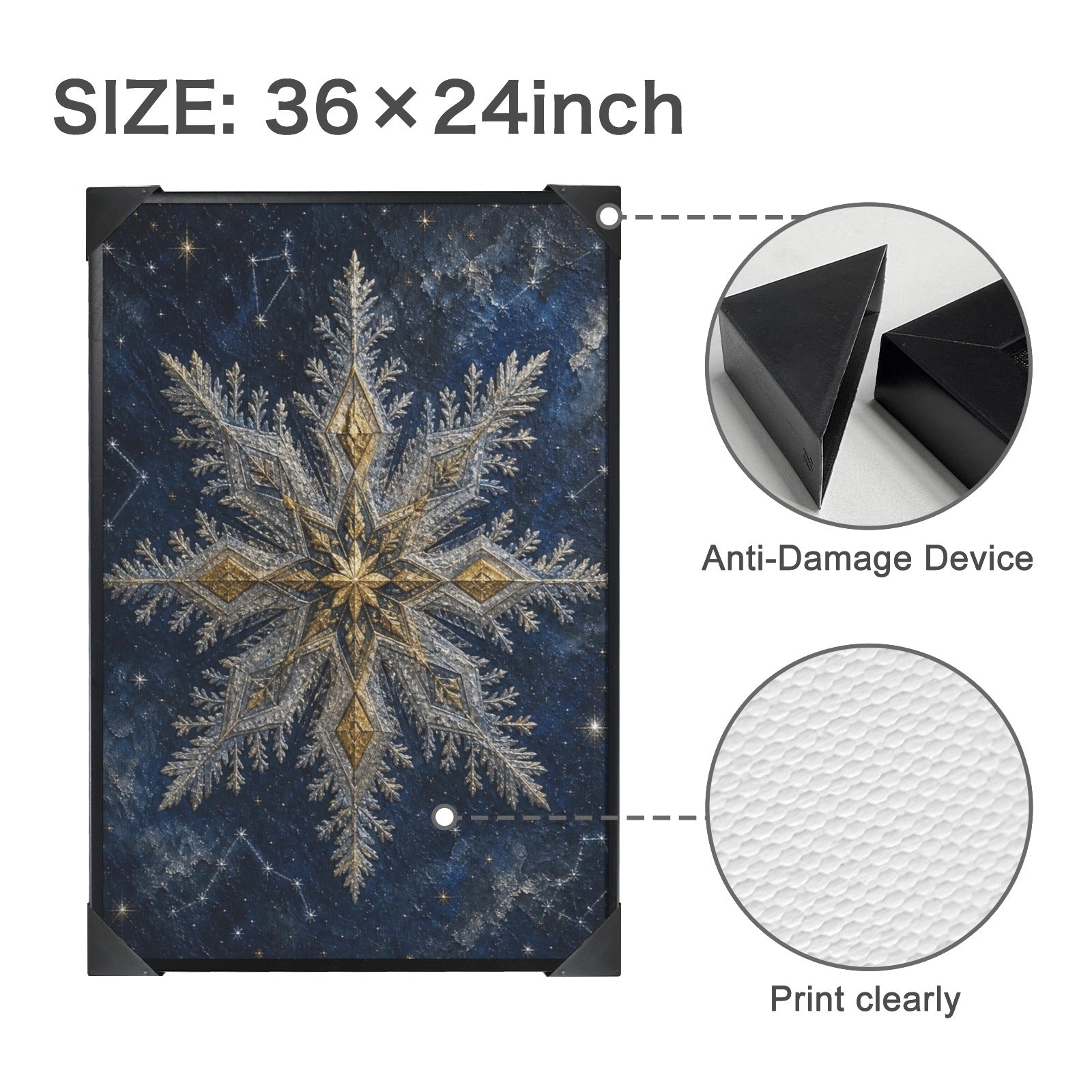 A Rich and Rich Blue Nordic Snowflake Framed Art Print Black Framed Art Print 24×36inch - Rich and Rich Homeopportunities