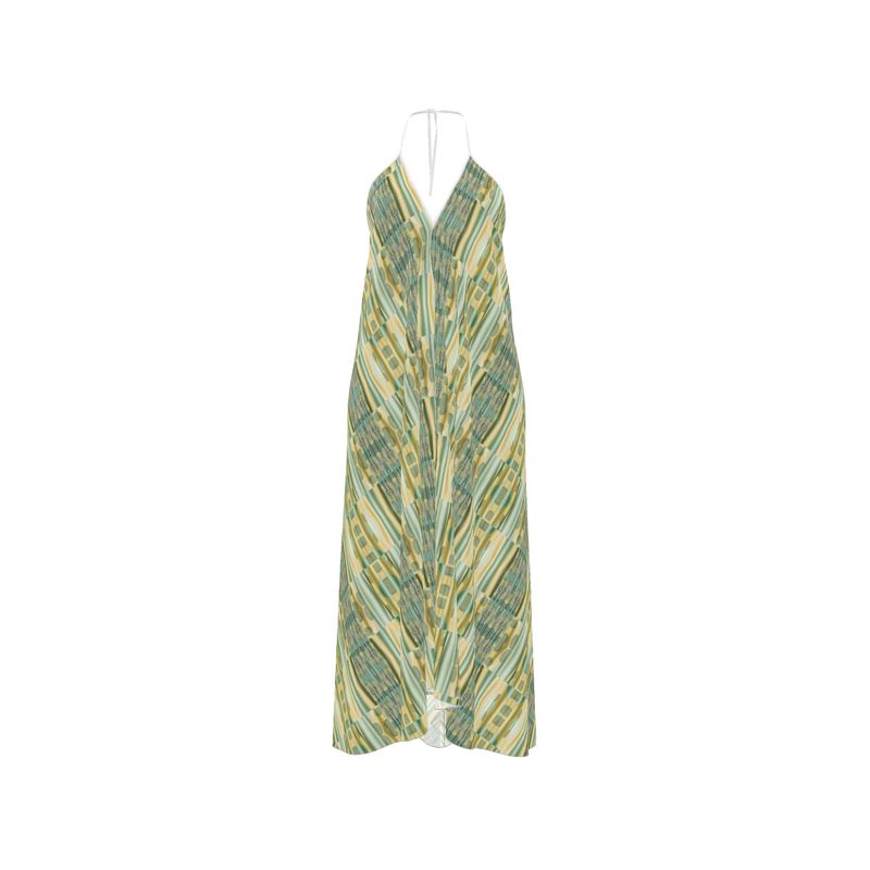 R&RH Lime Yellow Women's Halterneck Backless Dress on mannequin