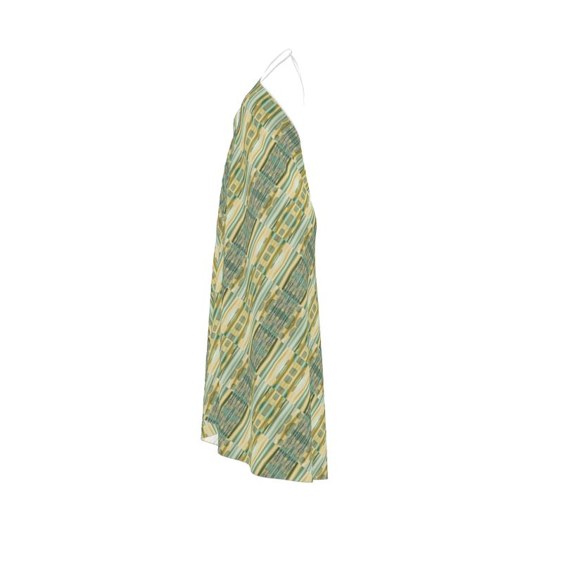 R&RH Lime Yellow Women's Halterneck Backless Dress on mannequin