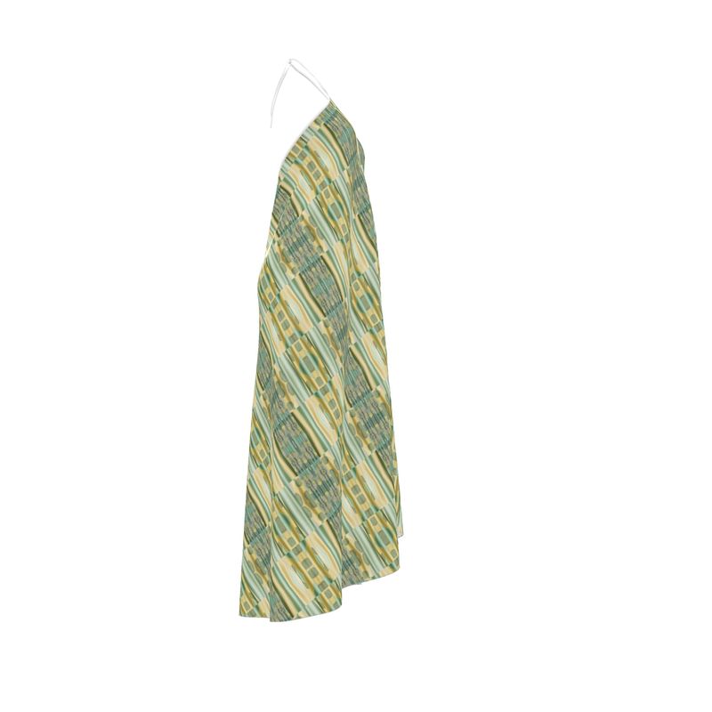 R&RH Lime Yellow Women's Halterneck Backless Dress on mannequin
