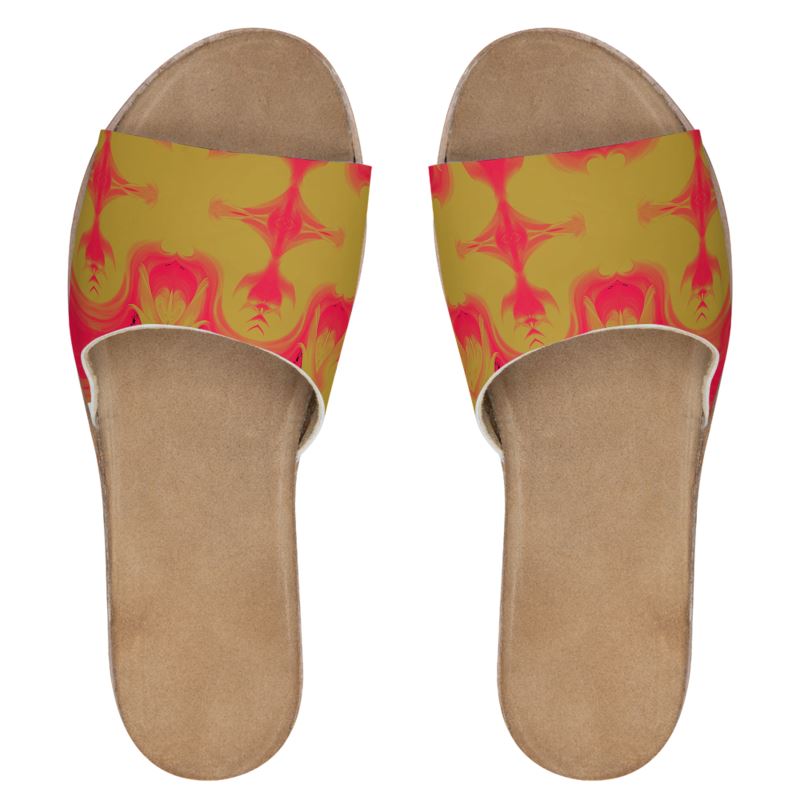 Orange and Gold Womens Leather Sliders